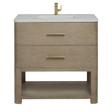 James Martin Vanities Lucian 36in Single Vanity, Carbon Oak w/ 3 CM Victorian Silver Quartz Top D704-V36-PBO-3VSL